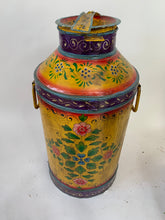 Load image into Gallery viewer, Vintage Indian Antique Design Colorful Hand painted Iron Milk Can - Hom Decor Warehouse
