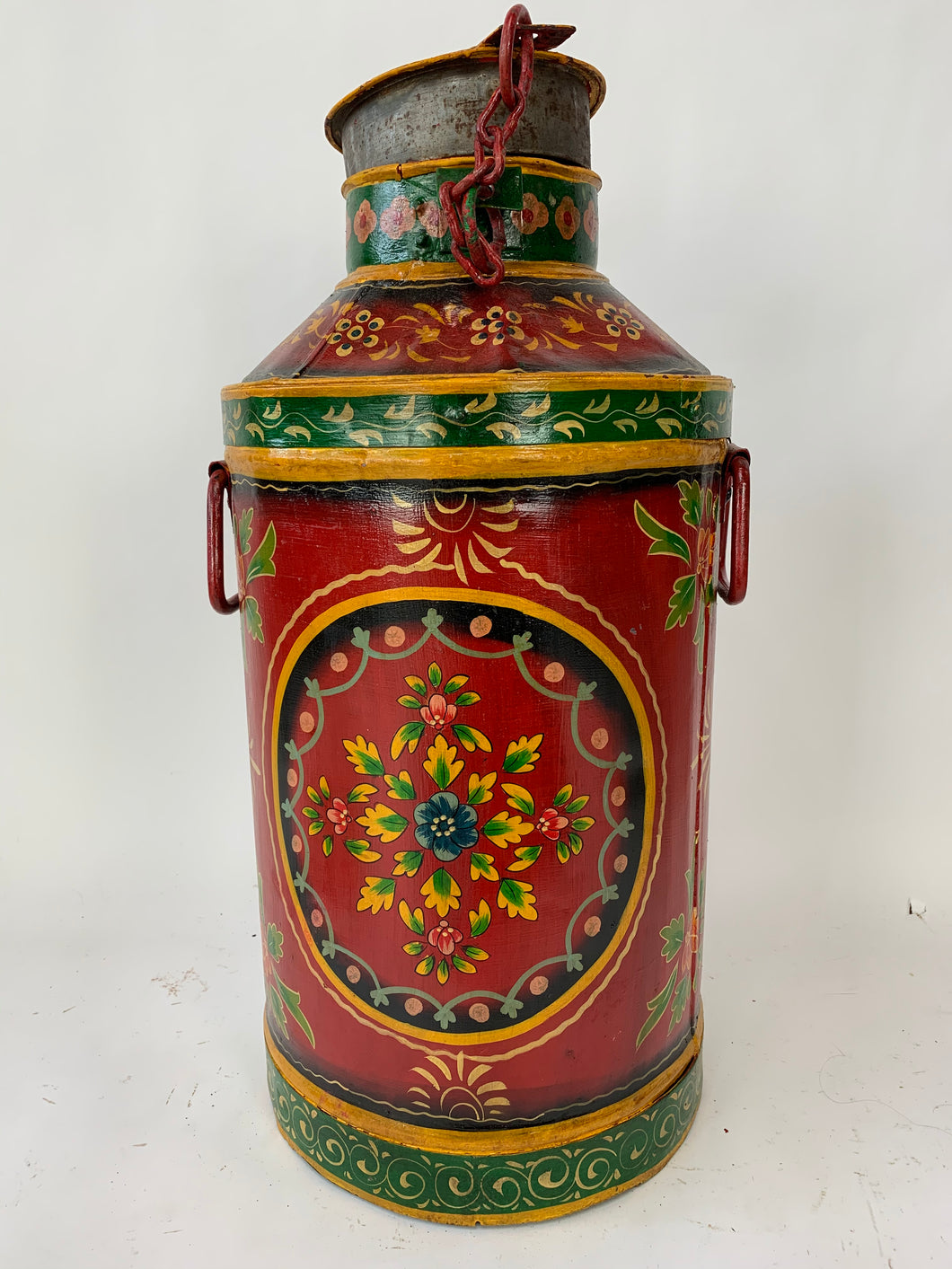 Vintage Indian Antique Design Colorful Hand painted Iron Milk Can - Hom Decor Warehouse