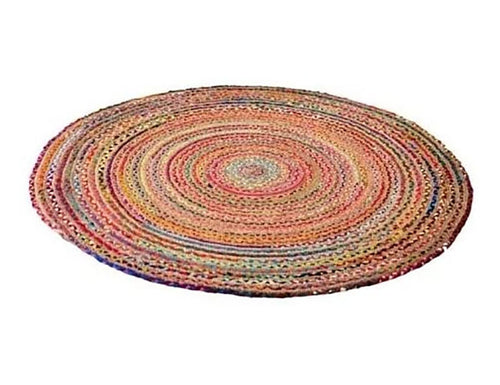 4 Orient Round Vibrant Circular Chindi Braided Area Rug - Hom Decor Warehouse