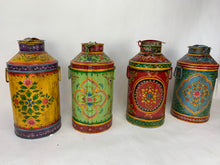 Load image into Gallery viewer, Vintage Indian Antique Design Colorful Hand painted Iron Milk Can - Hom Decor Warehouse
