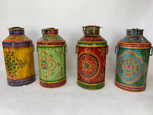 Load image into Gallery viewer, Vintage Indian Antique Design Colorful Hand painted Iron Milk Can - Hom Decor Warehouse
