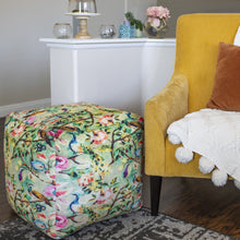 Load image into Gallery viewer, Handmade Hummingbird Design Velvet Multi Colour Home Décor Pouf - Hom Decor Warehouse
