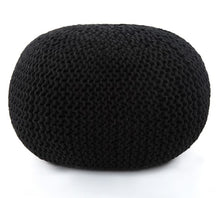 Load image into Gallery viewer, Black 15&quot;x17&quot; Gum Drop 100% Cotton Knitted Round Pouf Foot Stool Ottoman - Hom Decor Warehouse
