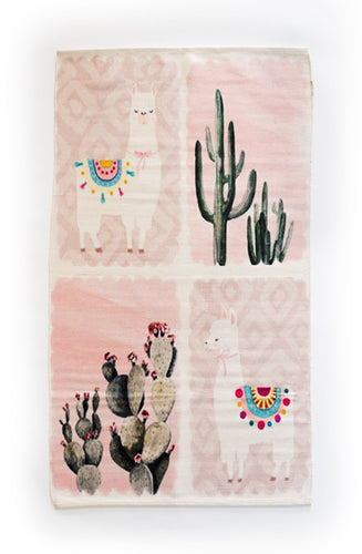 Light Pink Cactus Llama Contemporary 3x5 Novelty Area Rug for Bedroom - Hom Decor Warehouse