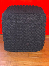 Load image into Gallery viewer, Chicklet 100% Cotton Knitted Square Cube Pouf Ottoman for Living Room Footstool 15x15x15 Black - Hom Decor Warehouse
