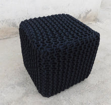 Load image into Gallery viewer, Chicklet 100% Cotton Knitted Square Cube Pouf Ottoman for Living Room Footstool 15x15x15 Black - Hom Decor Warehouse
