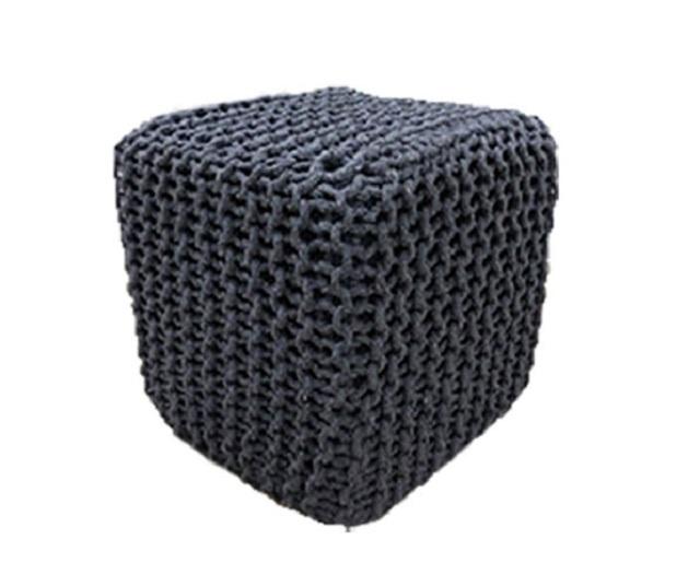 Chicklet 100% Cotton Knitted Square Cube Pouf Ottoman for Living Room Footstool 15x15x15 Black - Hom Decor Warehouse