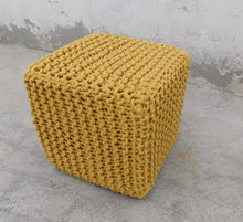 Load image into Gallery viewer, Chicklet 100% Cotton Knitted Square Cube Pouf Ottoman for Living Room Footstool 15x15x15 Yellow - Hom Decor Warehouse
