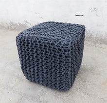 Load image into Gallery viewer, Chicklet 100% Cotton Knitted Square Cube Pouf Ottoman for Living Room Footstool 15x15x15 Charcoal - Hom Decor Warehouse
