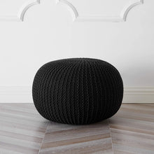 Load image into Gallery viewer, Black 15&quot;x17&quot; Gum Drop 100% Cotton Knitted Round Pouf Foot Stool Ottoman - Hom Decor Warehouse
