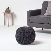 Load image into Gallery viewer, Black 15&quot;x17&quot; Gum Drop 100% Cotton Knitted Round Pouf Foot Stool Ottoman - Hom Decor Warehouse
